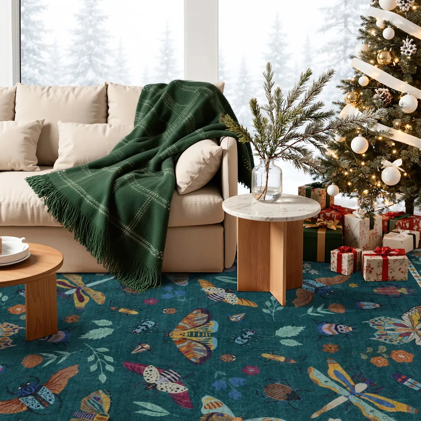 Vionnet Washable Modern Parisian Insect Green Rug Area Rugs Lahome