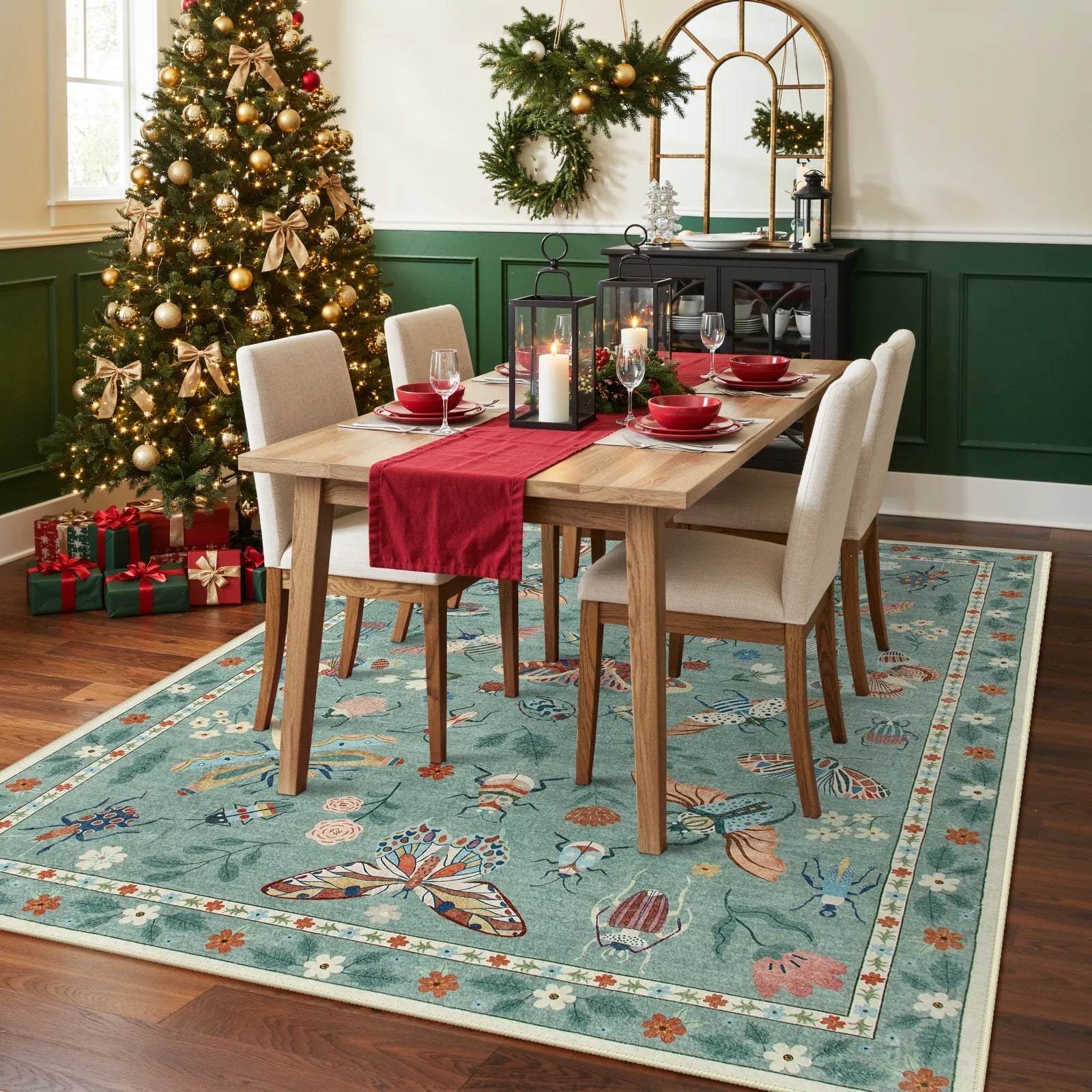 Vionnet Washable Modern Parisian Insect Light Green Rug Area Rugs Lahome