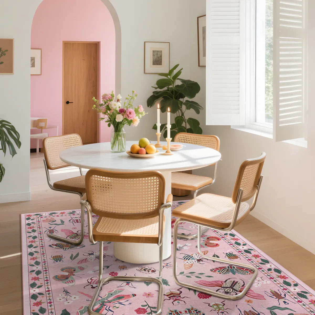 Vionnet Washable Modern Parisian Insect Pink Rug Area Rugs Lahome 5' x 7'