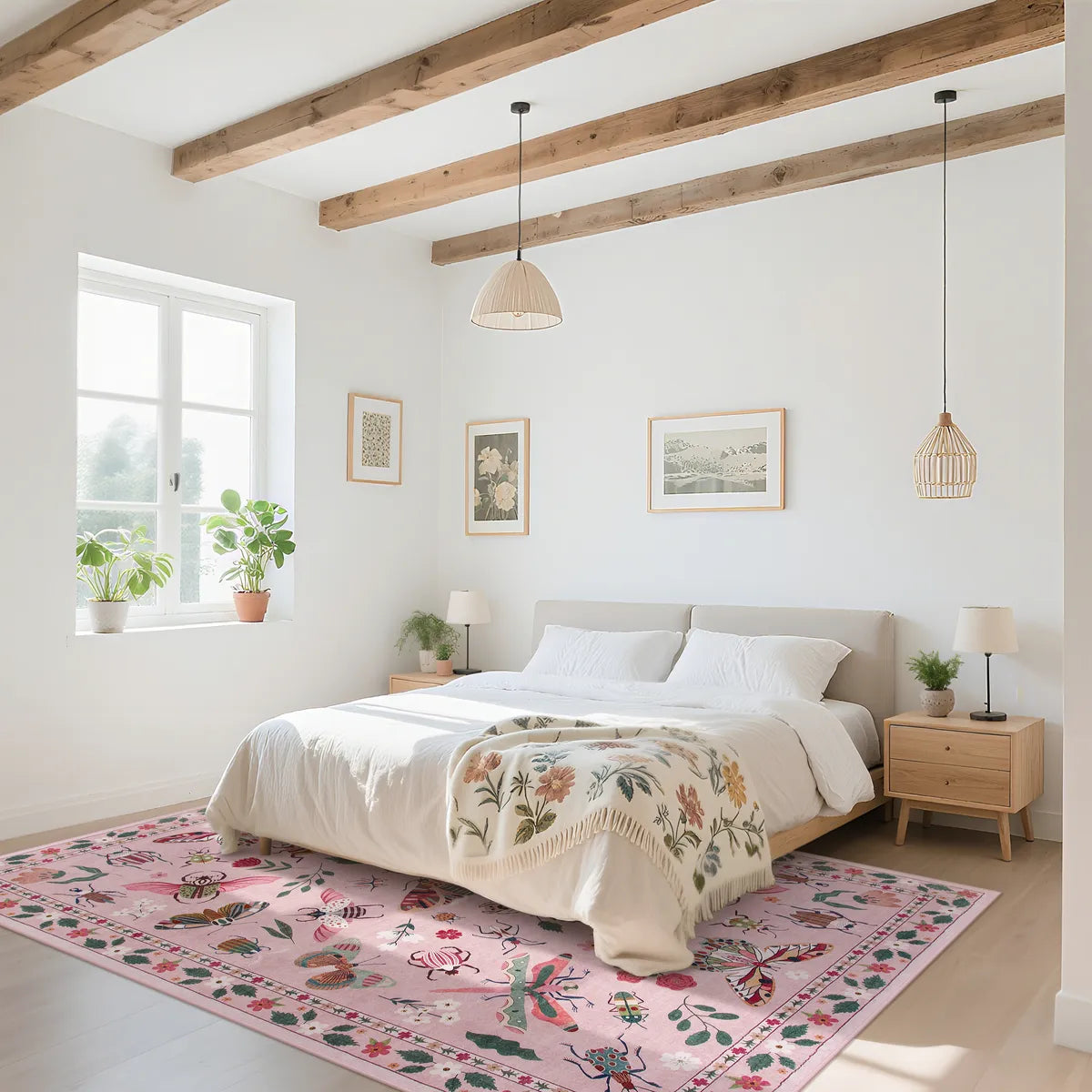 Vionnet Washable Modern Parisian Insect Pink Rug Area Rugs Lahome