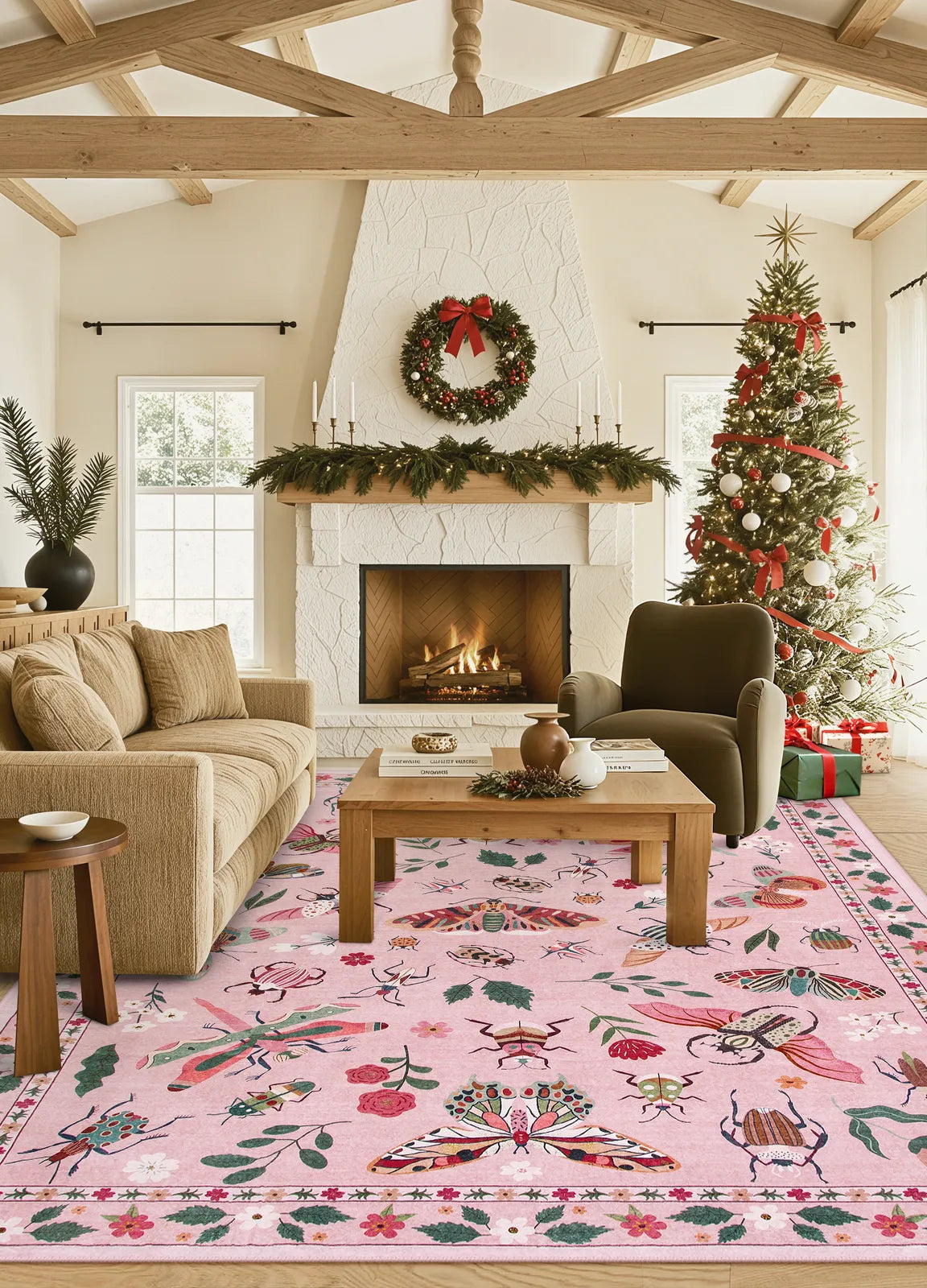 Vionnet Washable Modern Parisian Insect Pink Rug Area Rugs Lahome