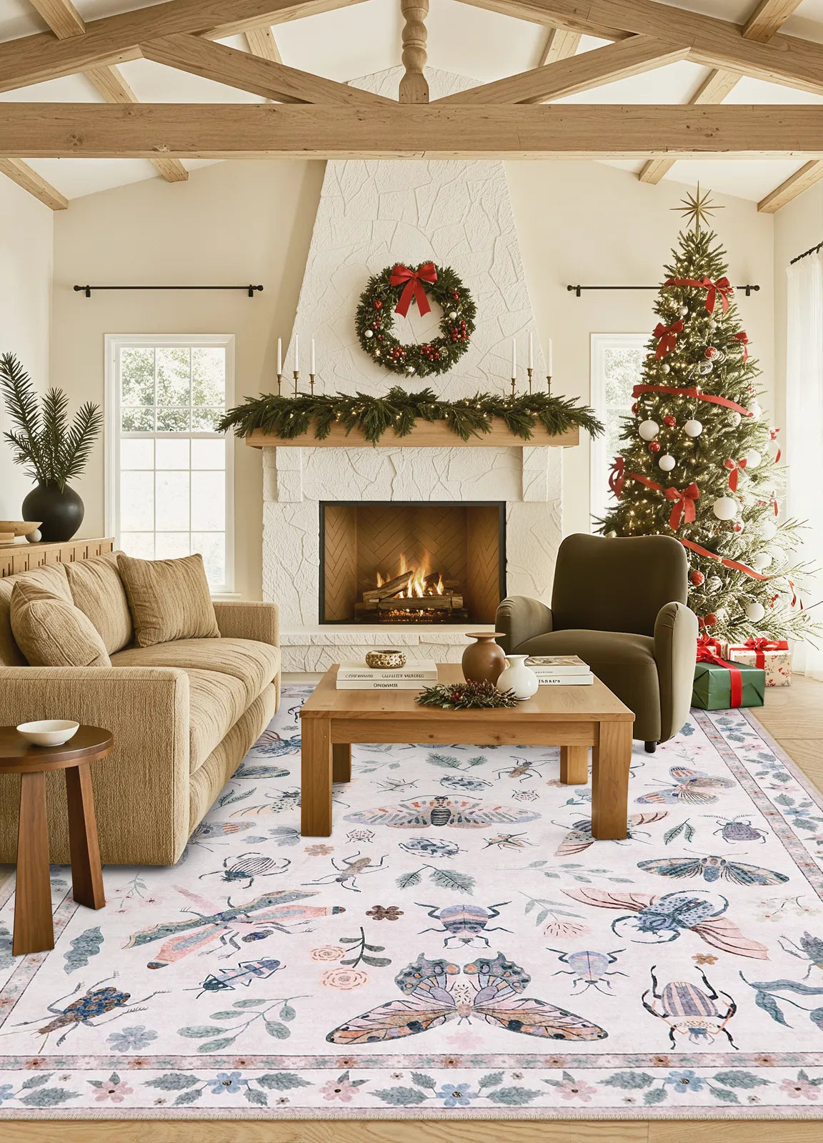 Vionnet Washable Modern Parisian Insect Light Pink Rug Area Rugs Lahome