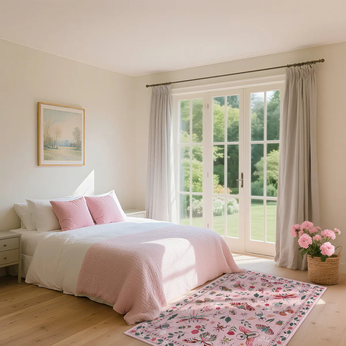 Vionnet Washable Modern Parisian Insect Pink Rug Area Rugs Lahome