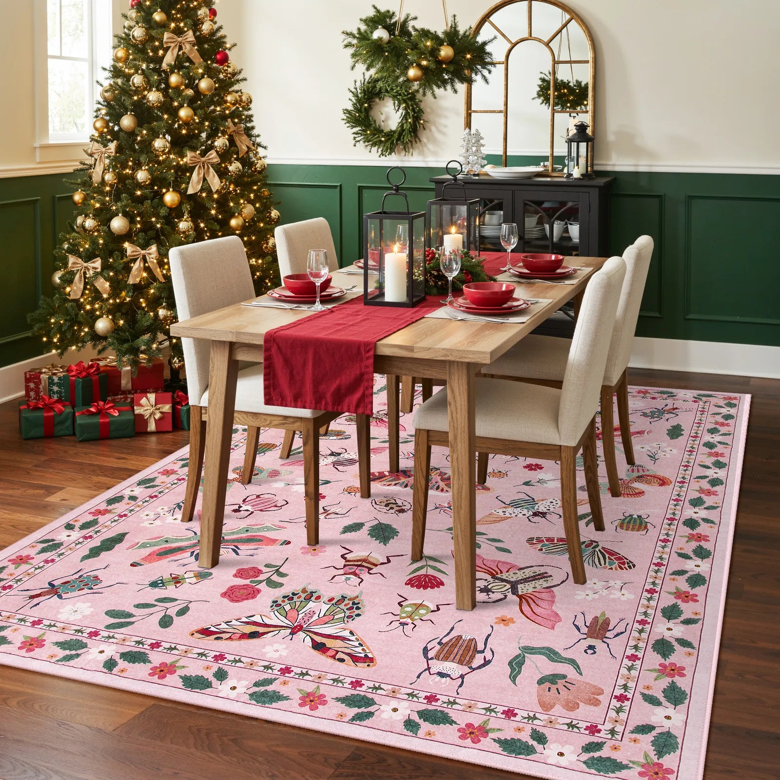 Vionnet Washable Modern Parisian Insect Pink Rug Area Rugs Lahome