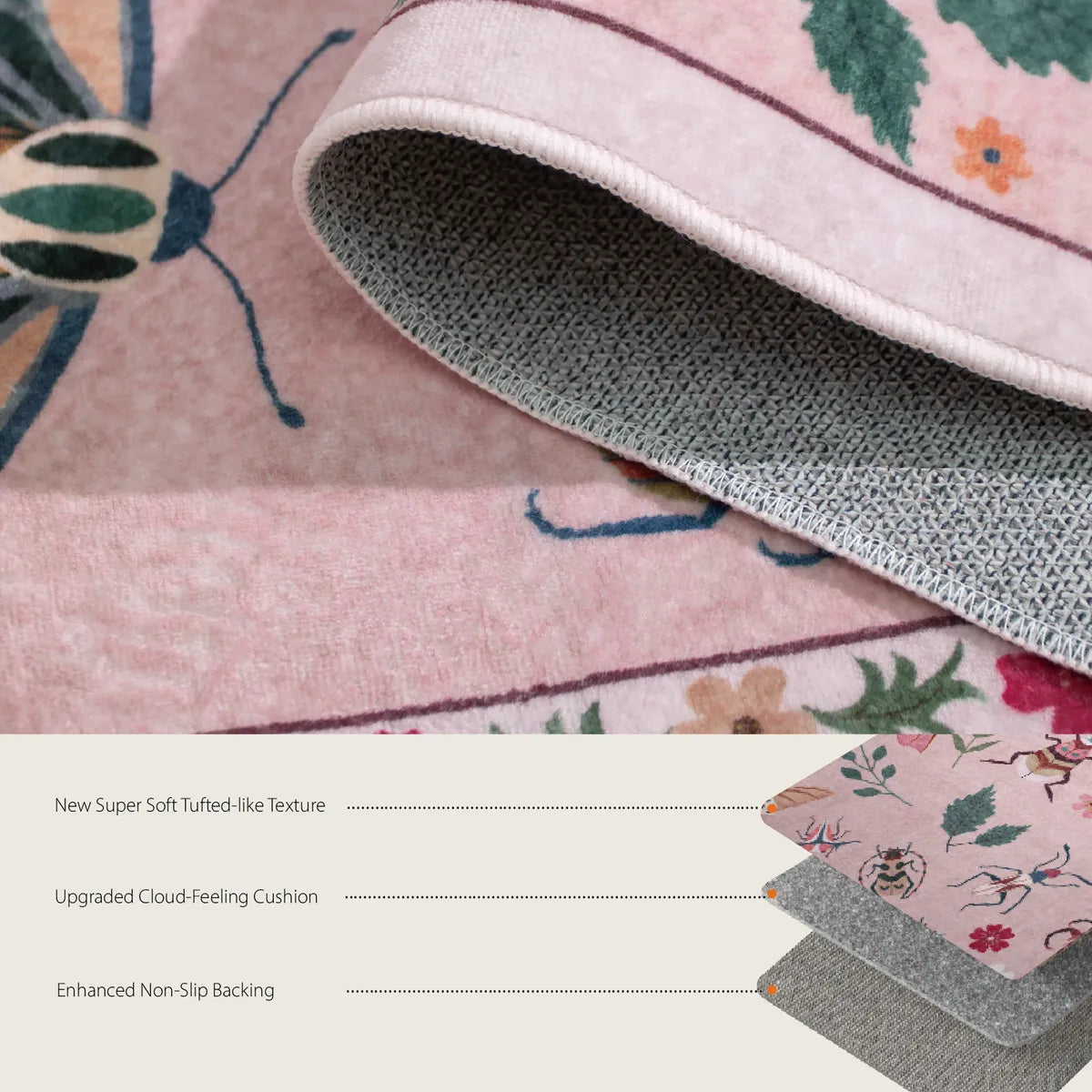 Vionnet Washable Modern Parisian Insect Pink Rug Area Rugs Lahome