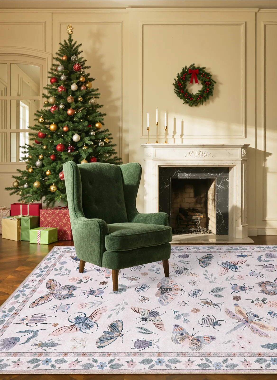 Vionnet Washable Modern Parisian Insect Light Pink Rug Area Rugs Lahome