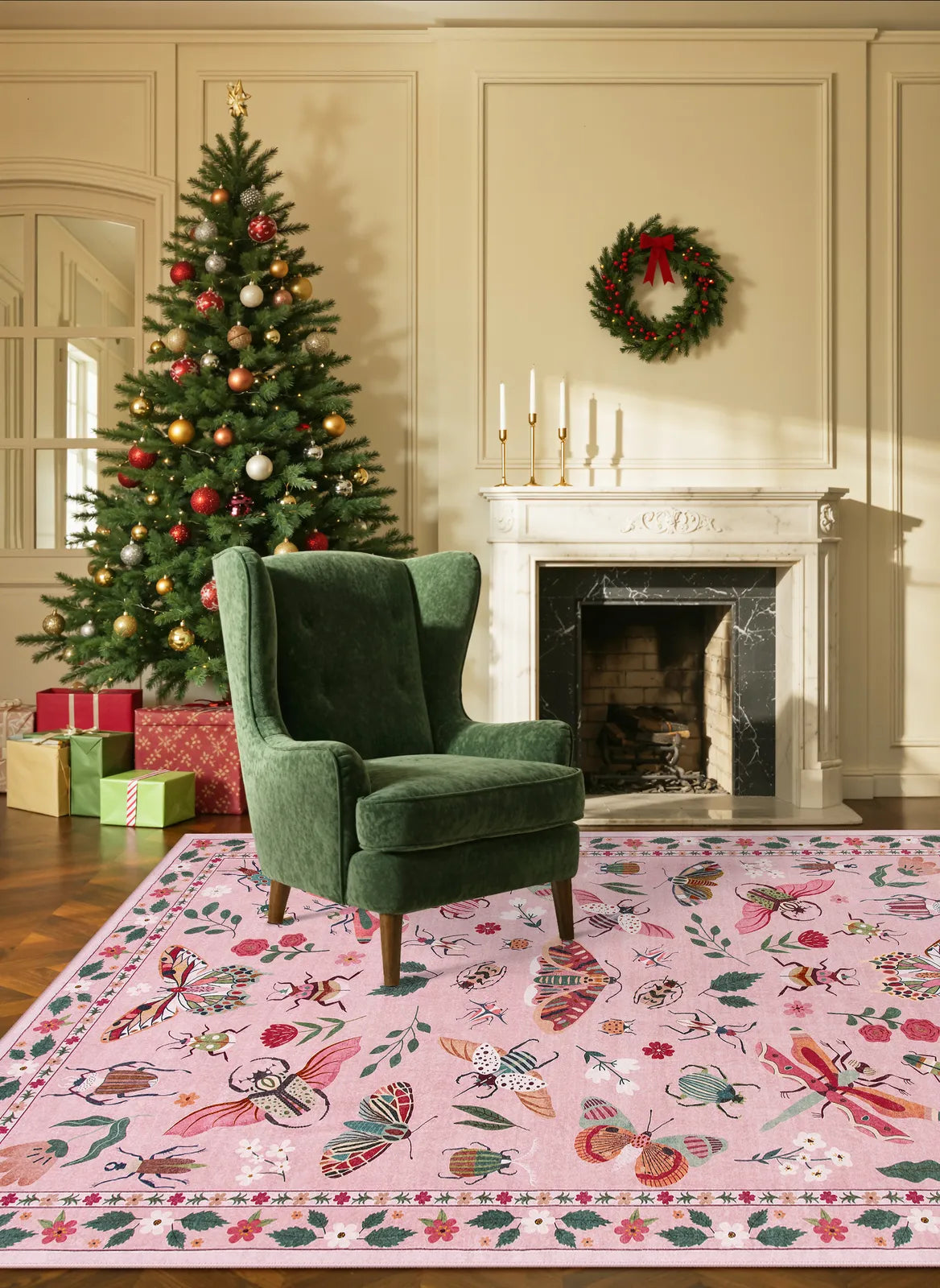 Vionnet Washable Modern Parisian Insect Pink Rug Area Rugs Lahome