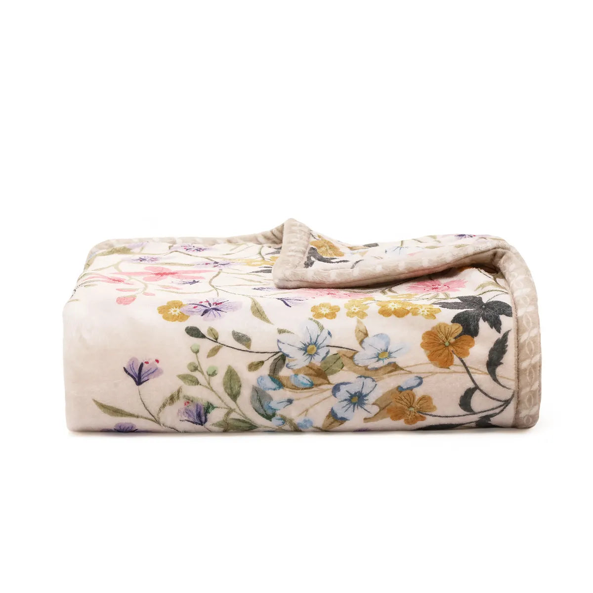 Virelle Washable Modern Blooming Floral Garden Beige Throw Blanket Blanket Lahome
