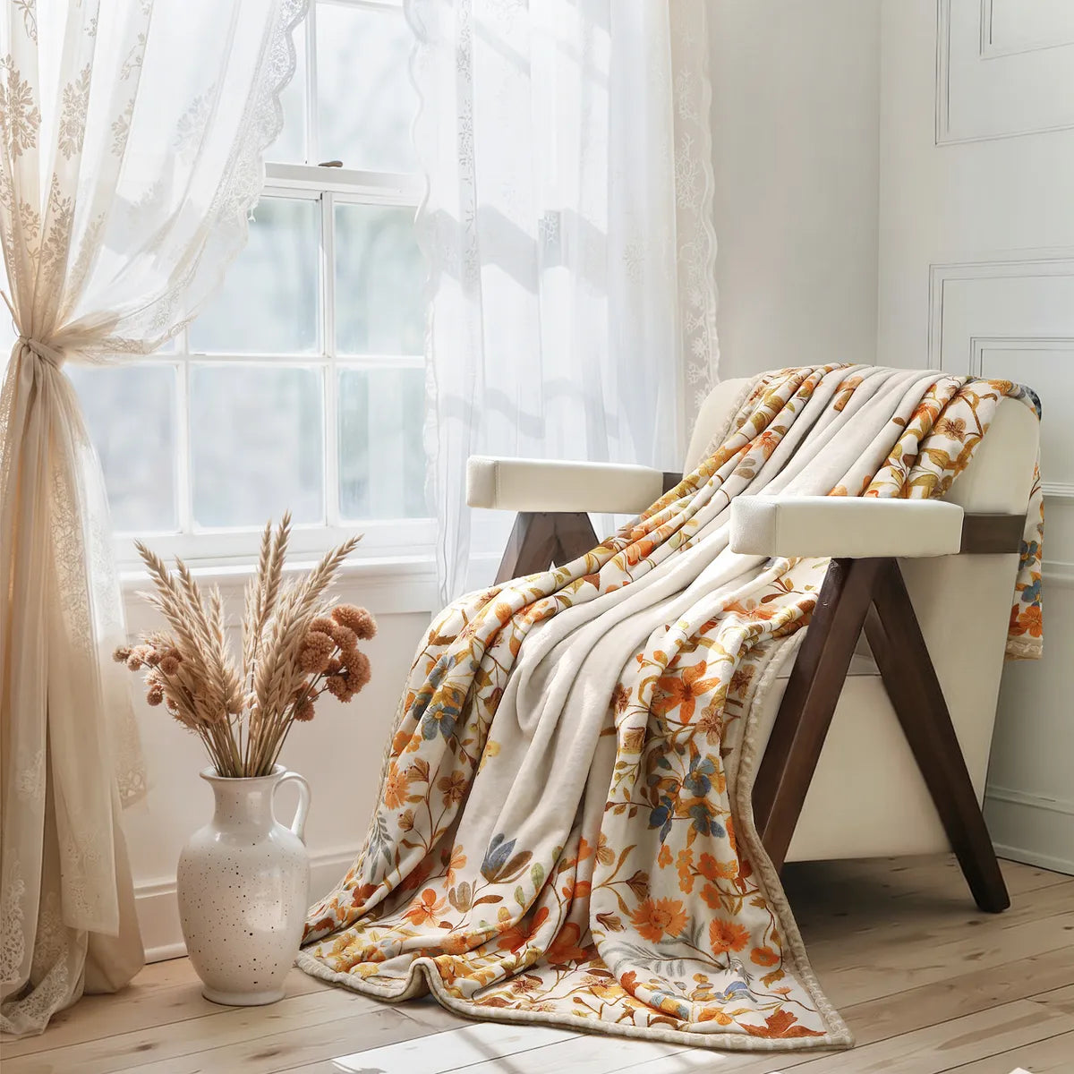 Virelle Washable Modern Blooming Floral Garden Yellow Throw Blanket Blanket Lahome