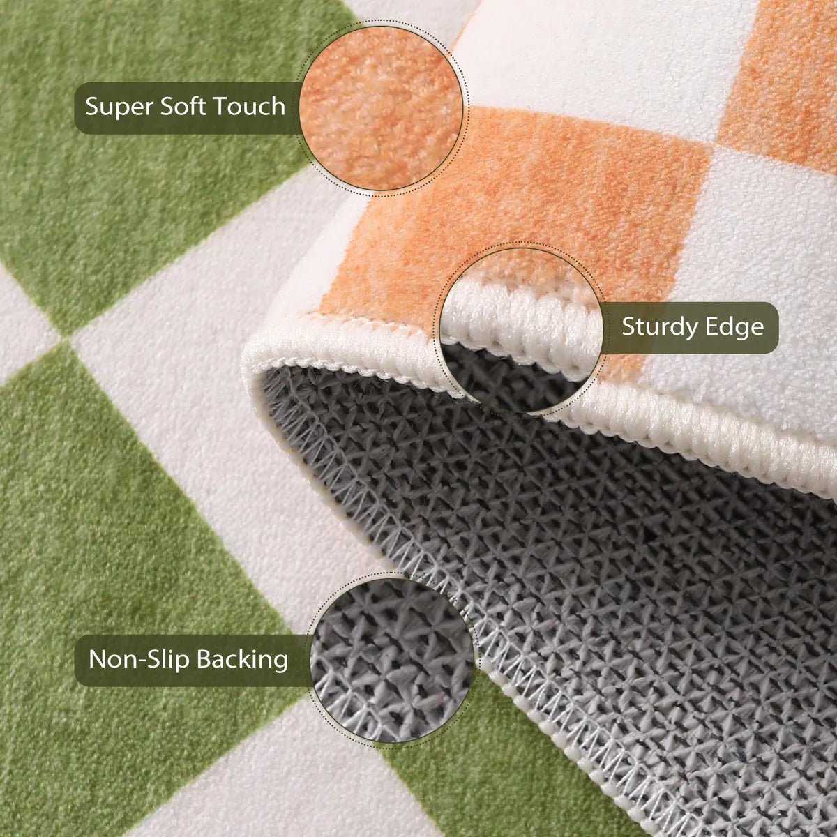 Virginie Washable Modern Checkerboard Green/Orange Rug Rugs Lahome