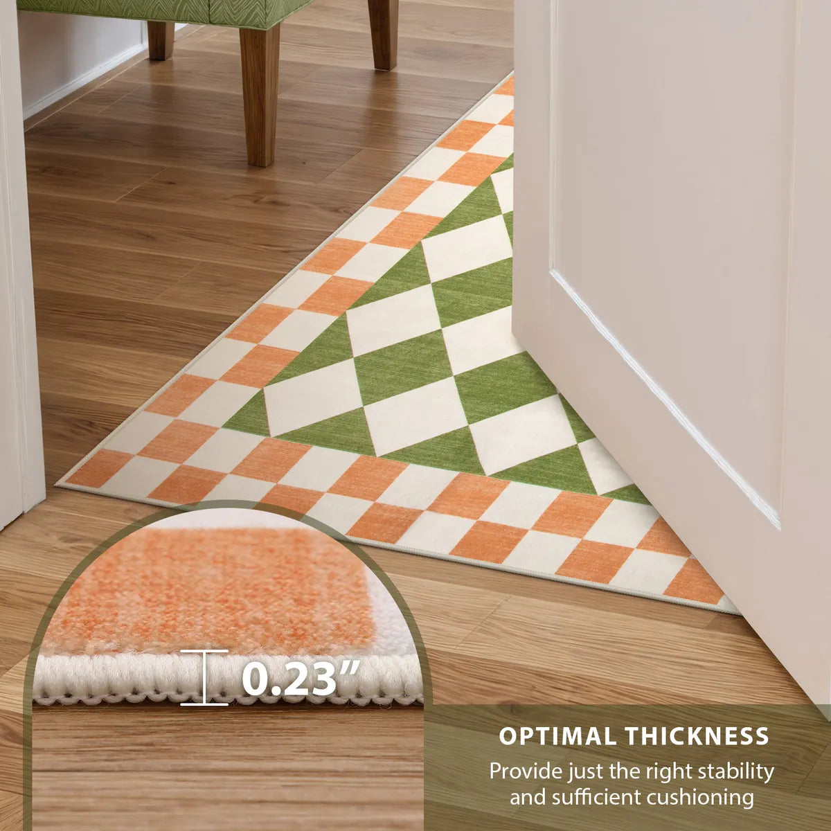 Virginie Washable Modern Checkerboard Green/Orange Rug Rugs Lahome