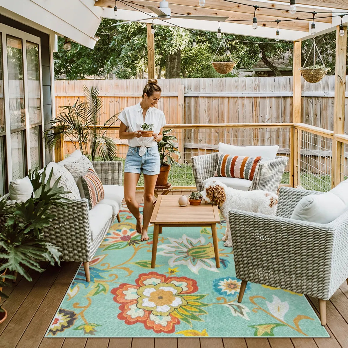 Soleil Washable Floral Colorful Indoor Outdoor Rug Outdoor Rugs Lahome 5' x 8'