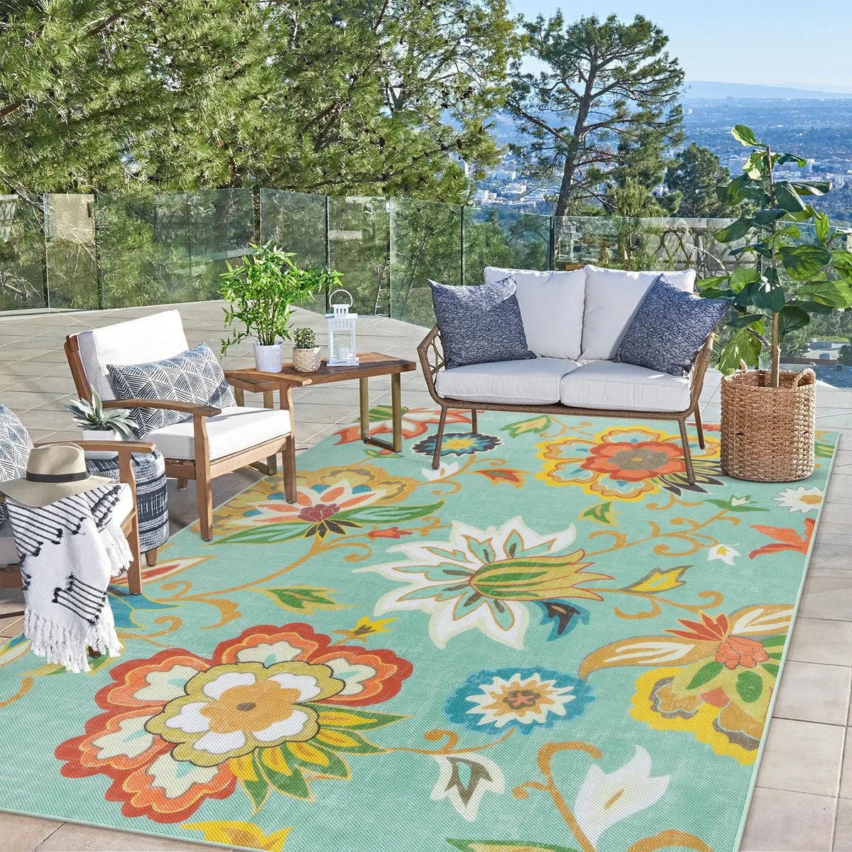 Soleil Washable Floral Colorful Indoor Outdoor Rug Outdoor Rugs Lahome