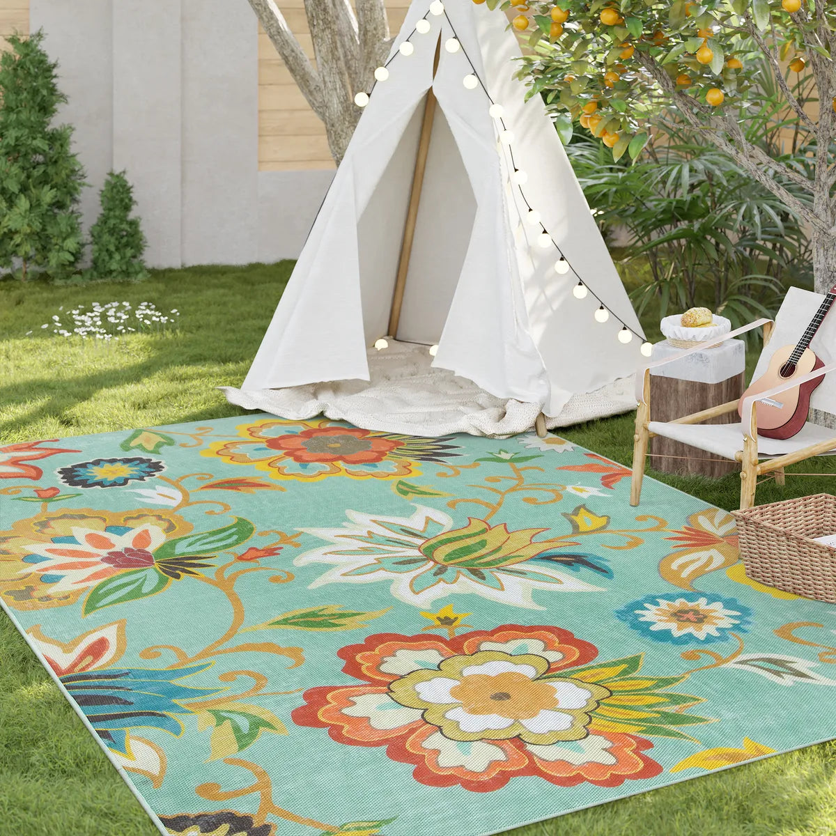 Soleil Washable Floral Colorful Indoor Outdoor Rug Outdoor Rugs Lahome