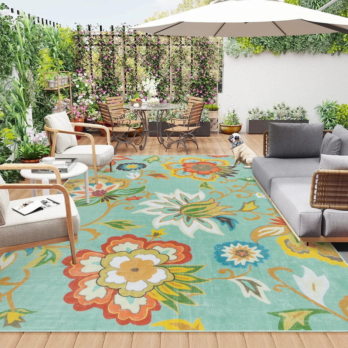 Soleil Washable Floral Colorful Indoor Outdoor Rug Outdoor Rugs Lahome 8' x 10'