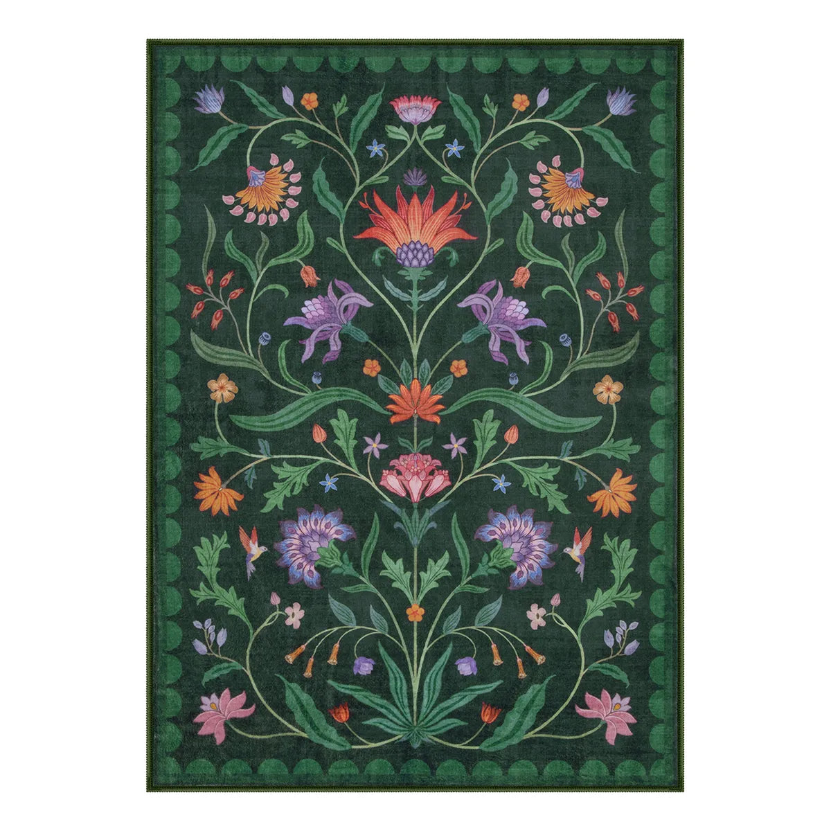 Ivy Washable Boho Vintage Floral Green Rug Area Rugs Lahome