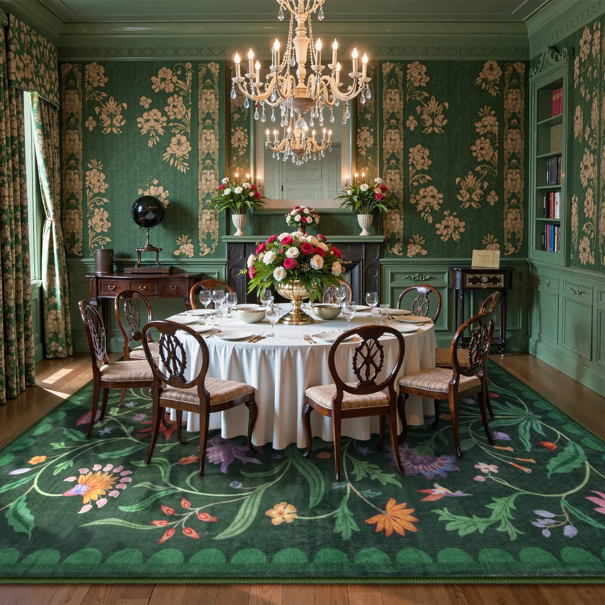 Ivy Washable Boho Vintage Floral Green Rug Area Rugs Lahome