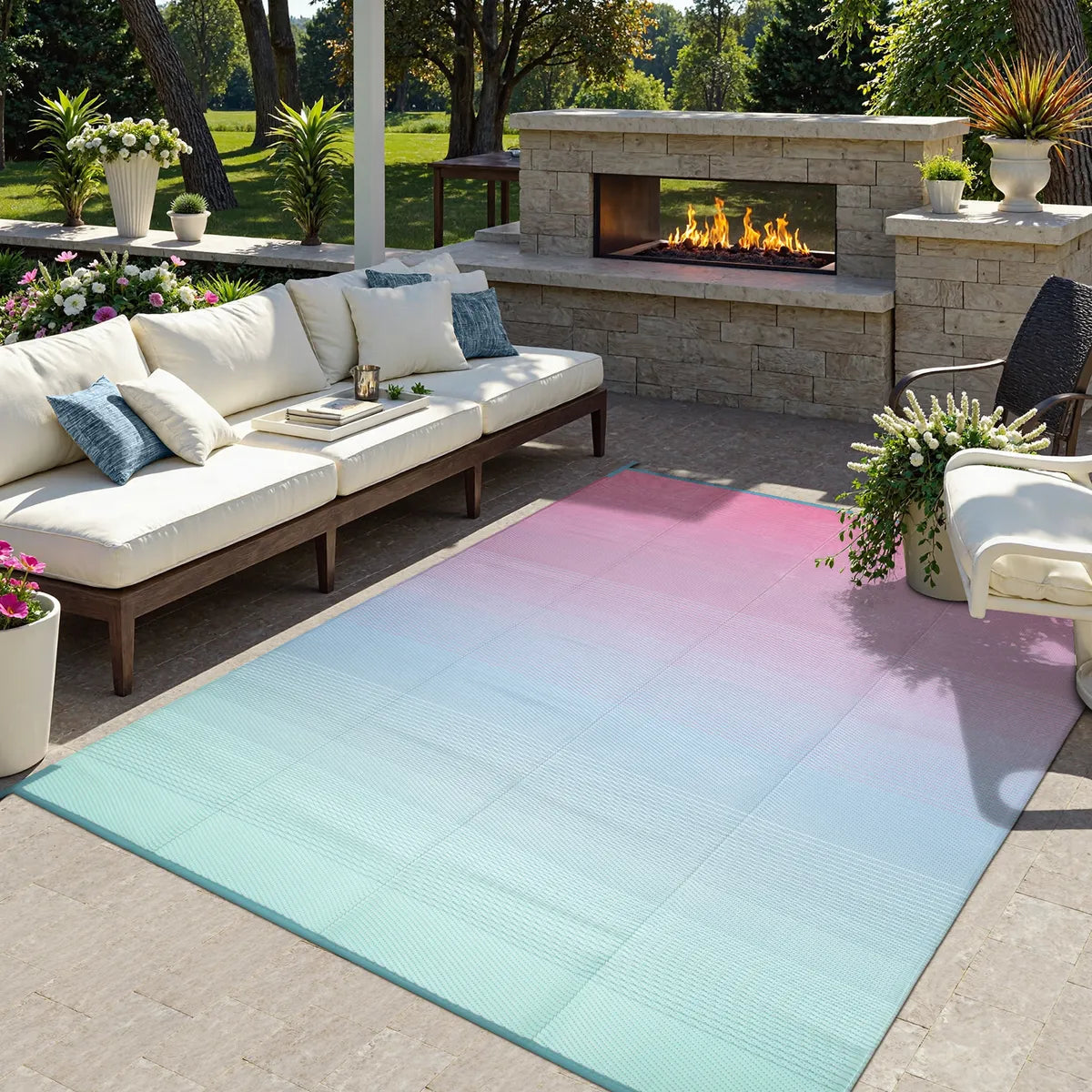Cheney Reversible Pink/Blue Gradient Outdoor Rug Outdoor Rugs Lahome 6' x 9'