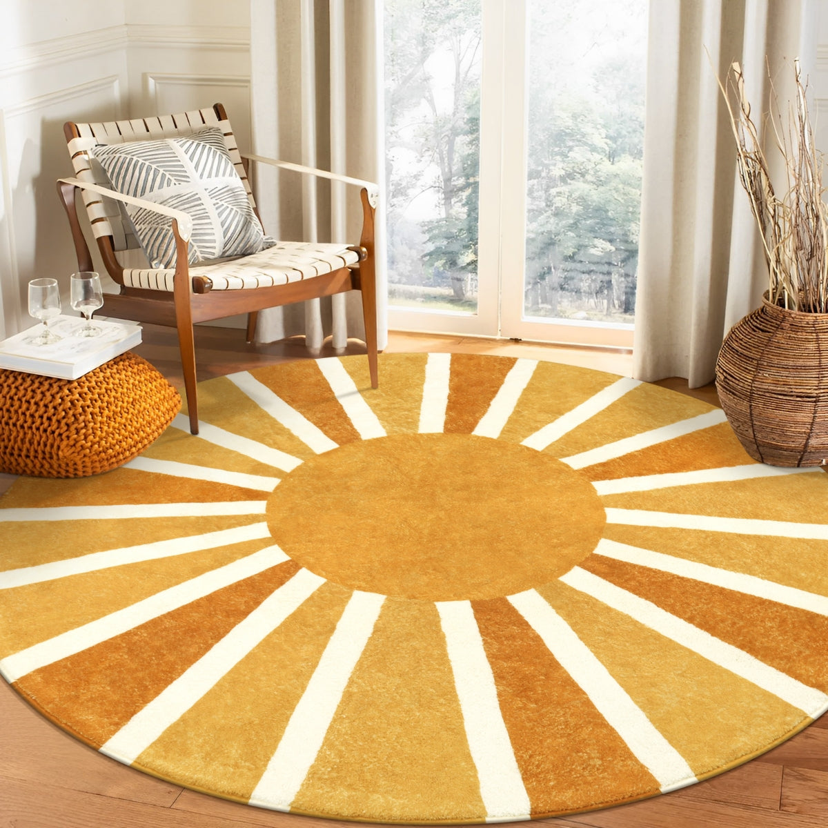 Elora Washable Boho Rainbow Sunshine Orange Round Rug Area Rugs Lahome 6' Round