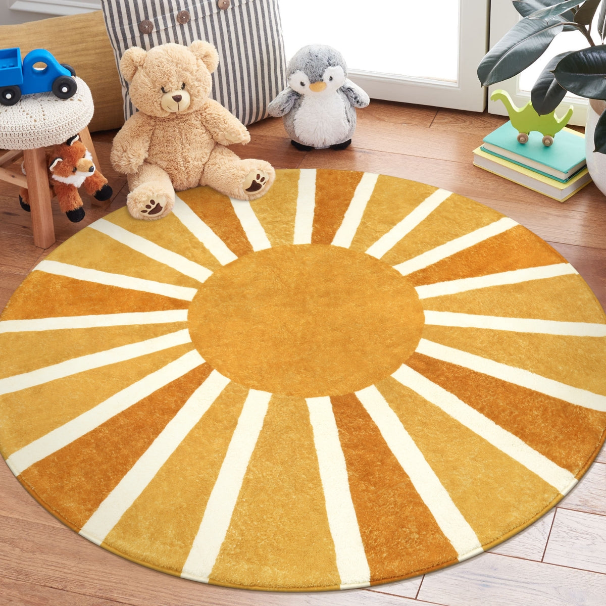 Elora Washable Boho Rainbow Sunshine Orange Round Rug Area Rugs Lahome