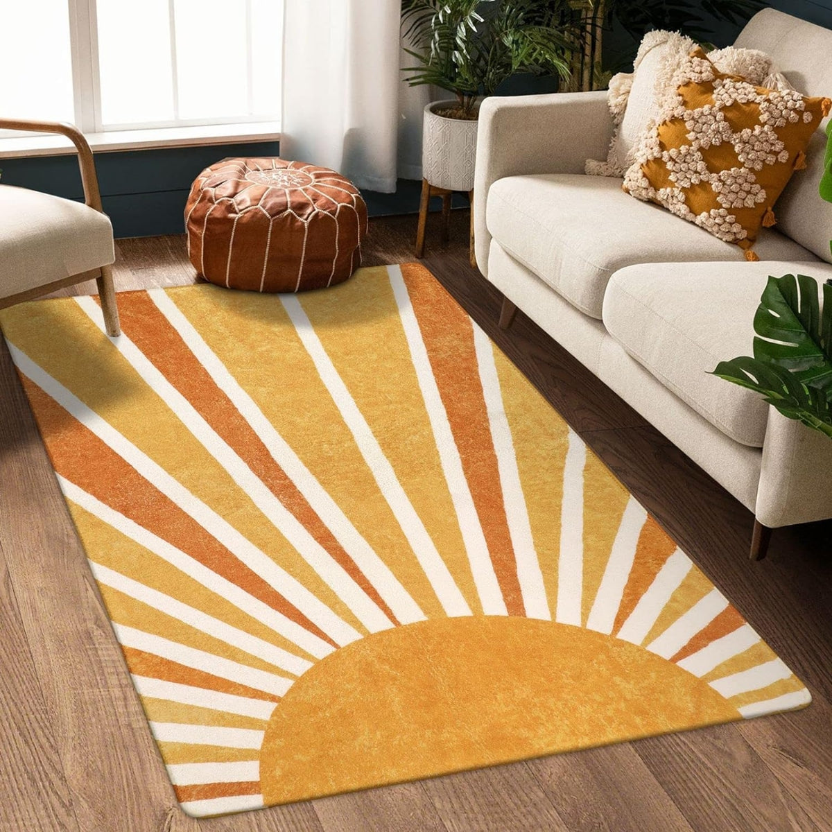 Elora Washable Boho Rainbow Sunshine Orange Round Rug Area Rugs Lahome
