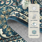 Elodie Washable Boho Vintage Trellis Floral Blue Rug Clearance Rugs Lahome