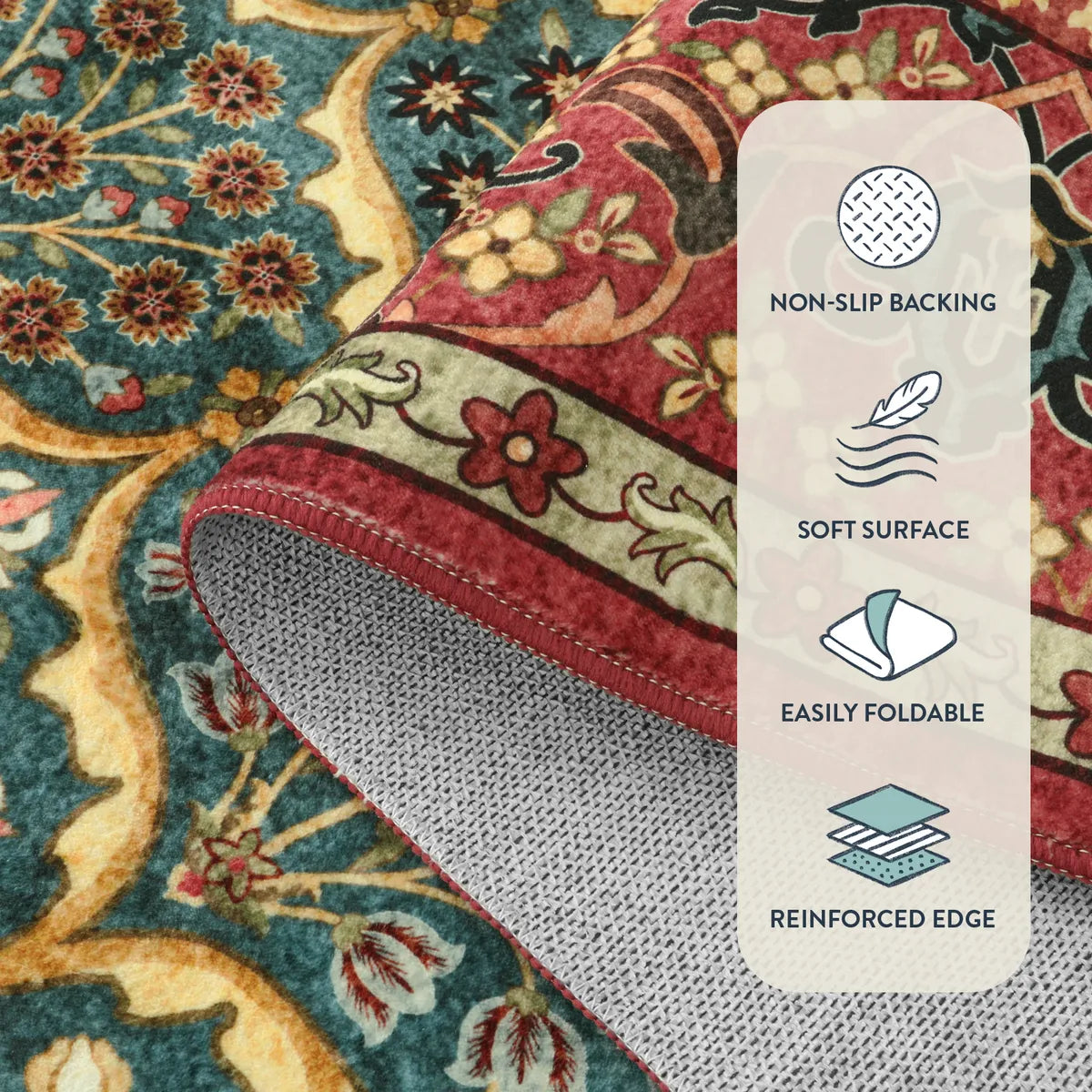 Clearance Elodie Washable Boho Vintage Trellis Floral Red Rug Clearance Rugs Lahome