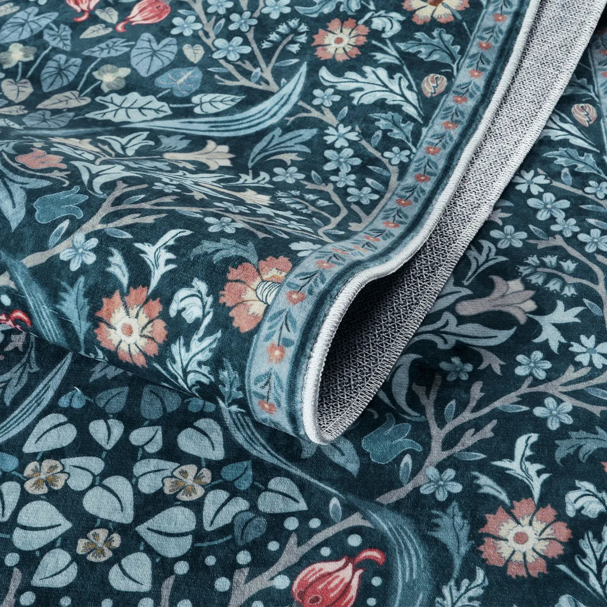 Claude Washable Maximalism Vibrant Floral Teal Blue Rug Area Rugs Lahome