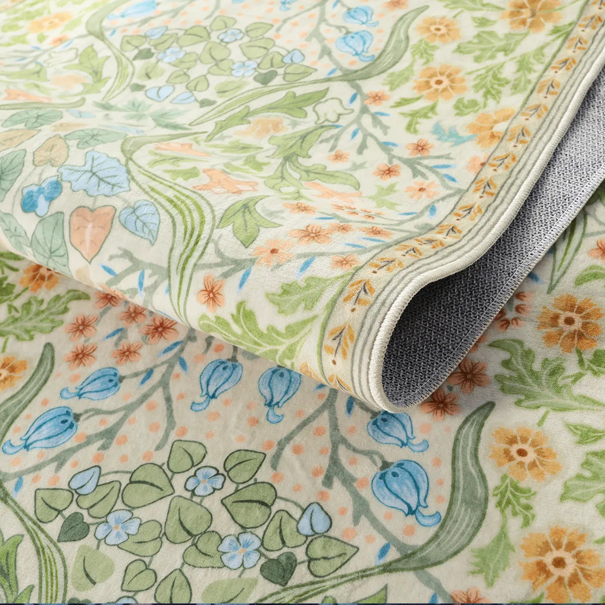 Claude Washable Maximalism Vibrant Floral Light Green Rug Area Rugs Lahome