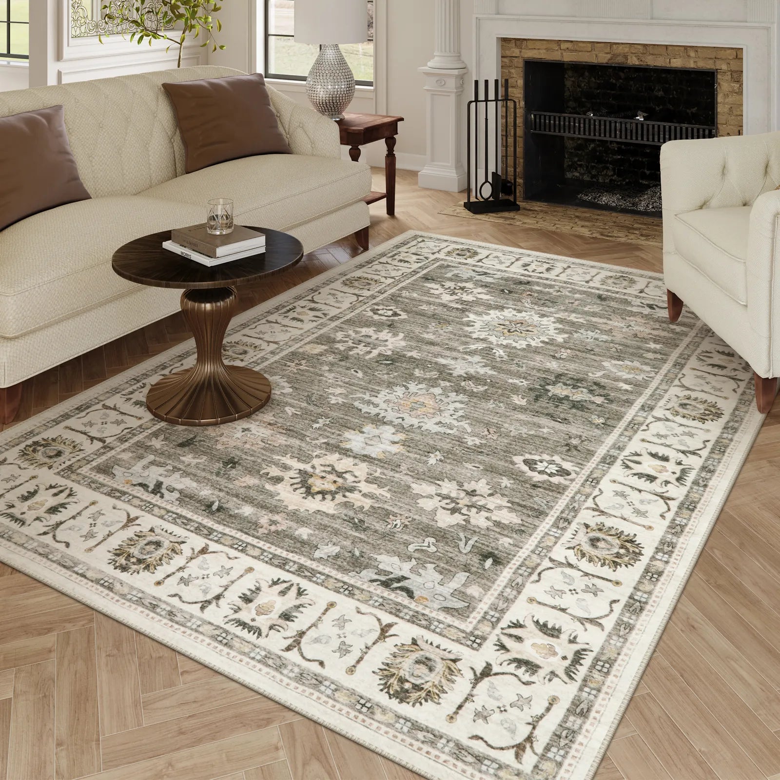 Clearance Baye Washable Distressed Vintage Boho Chic Brown Rug Clearance Rugs Lahome 5' x 7'