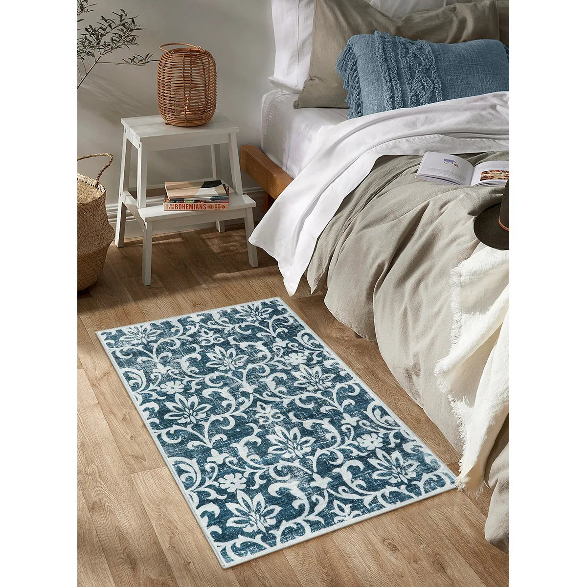 Giselle Washable Distressed Vintage Floral Mineral Blue Rug Clearance Rugs Lahome