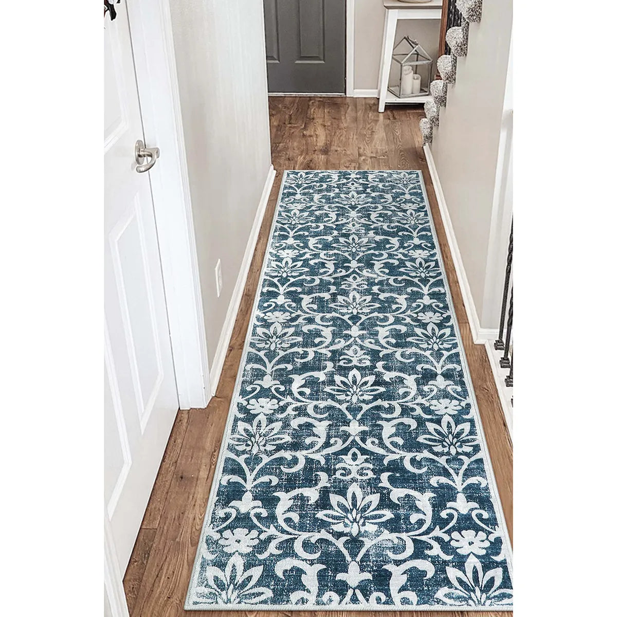 Giselle Washable Distressed Vintage Floral Mineral Blue Rug Clearance Rugs Lahome