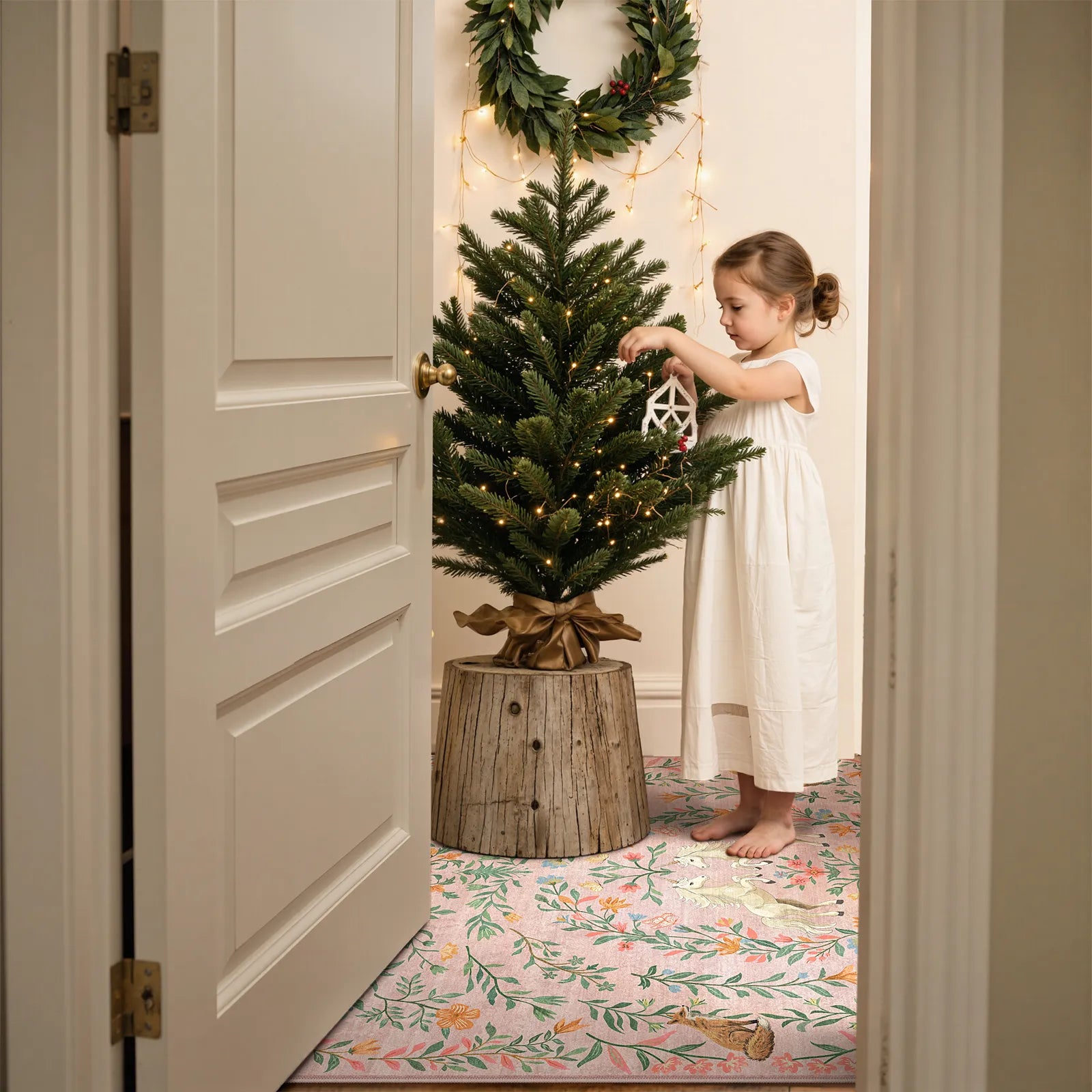 Lahome Washable Fantasy Garden Unicorn Pink Area Rug for living room.