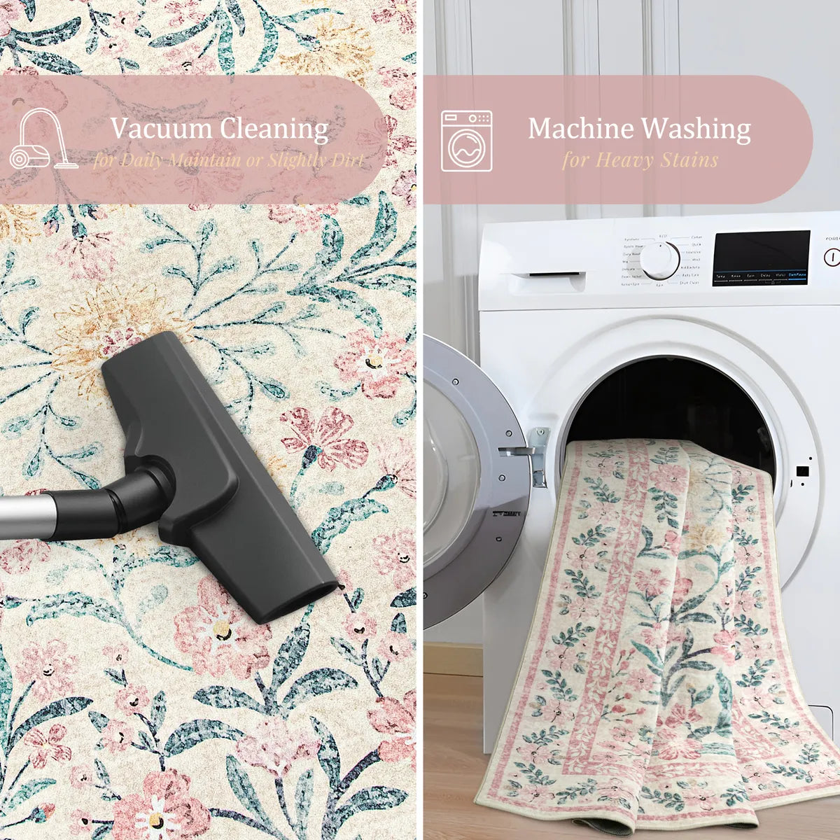 Clearance Sylvie Washable Boho Modern Parisian Garden Floral Pink Rug Clearance Rugs Lahome