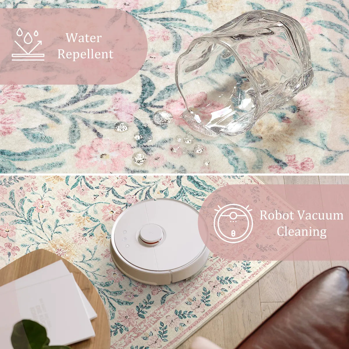 Sylvie Washable Boho Modern Parisian Garden Floral Pink Rug Area Rugs Lahome
