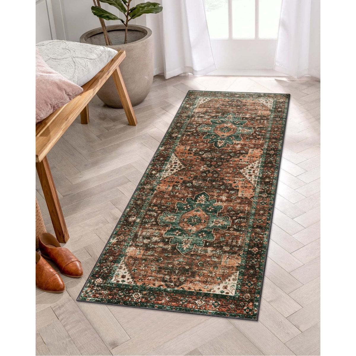 Helene Washable Ultra-Thin Vintage Floral Rug Area Rugs Lahome 2' x 5'