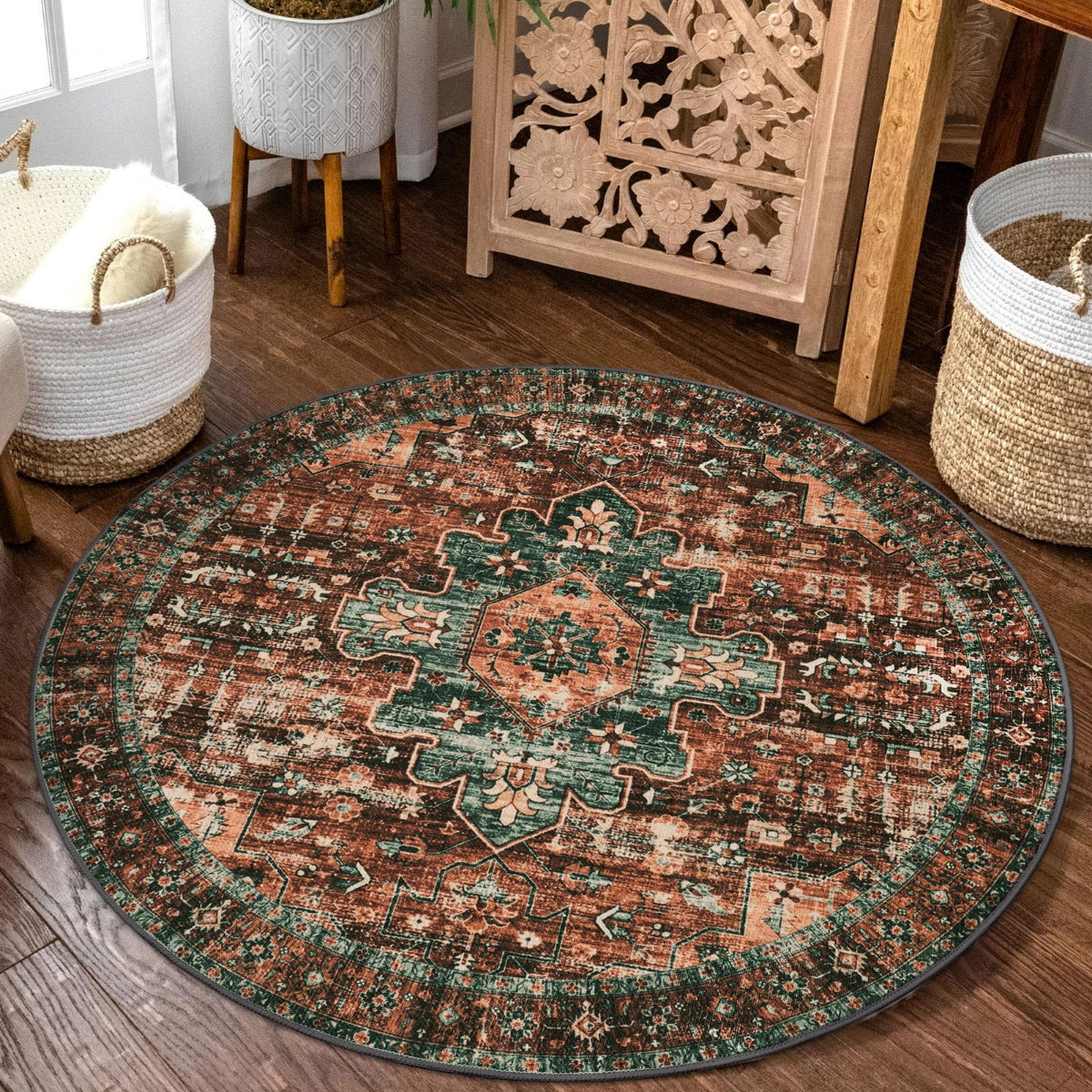 Ultra-Thin Washable Persian Vintage Floral Area Rug
