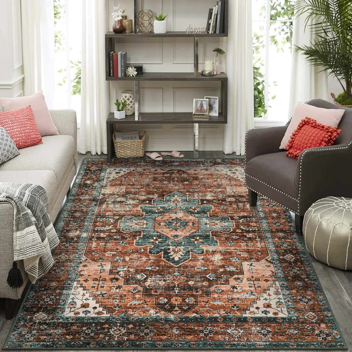 Helene Washable Ultra-Thin Vintage Floral Rug Clearance Rugs Lahome 9' x 12'