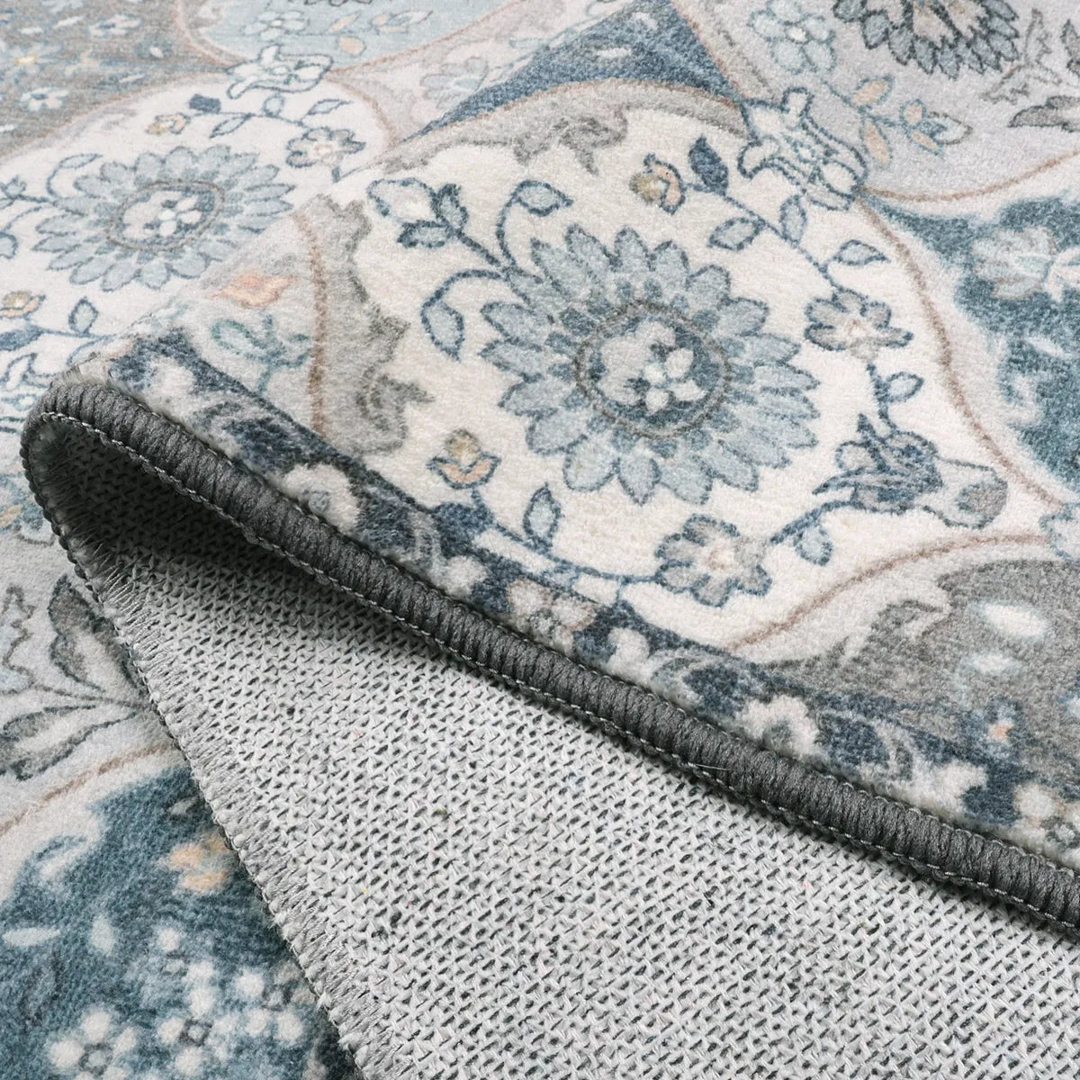 Elise Washable Ultra-thin Transitional Vintage Floral Moroccan Trellis Blue Rug Area Rugs Lahome