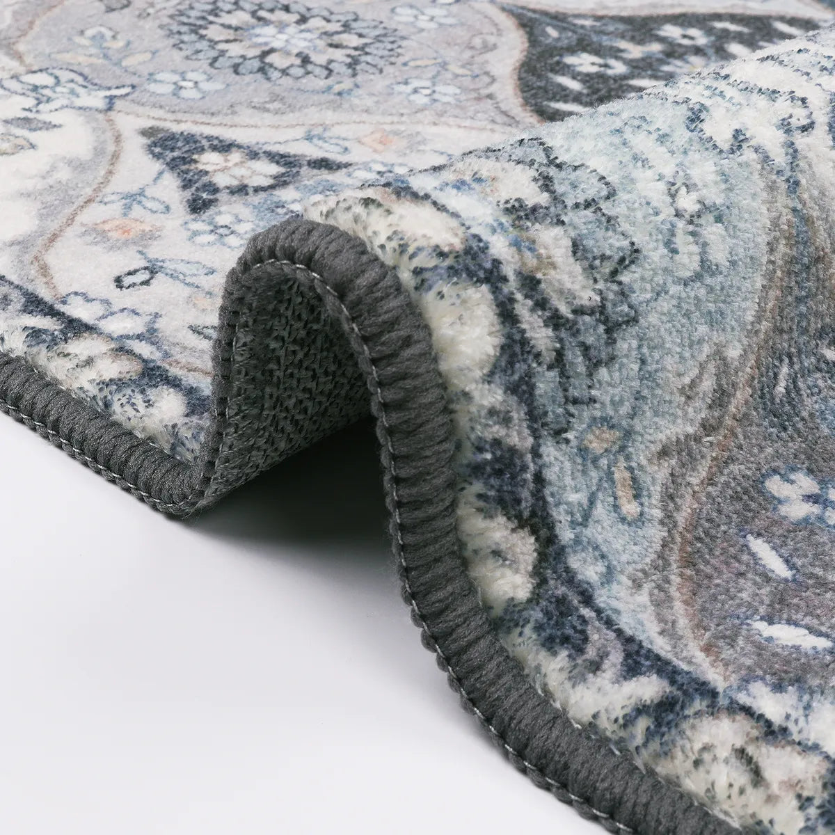 Elise Washable Ultra-thin Transitional Vintage Floral Moroccan Trellis Blue Rug Area Rugs Lahome