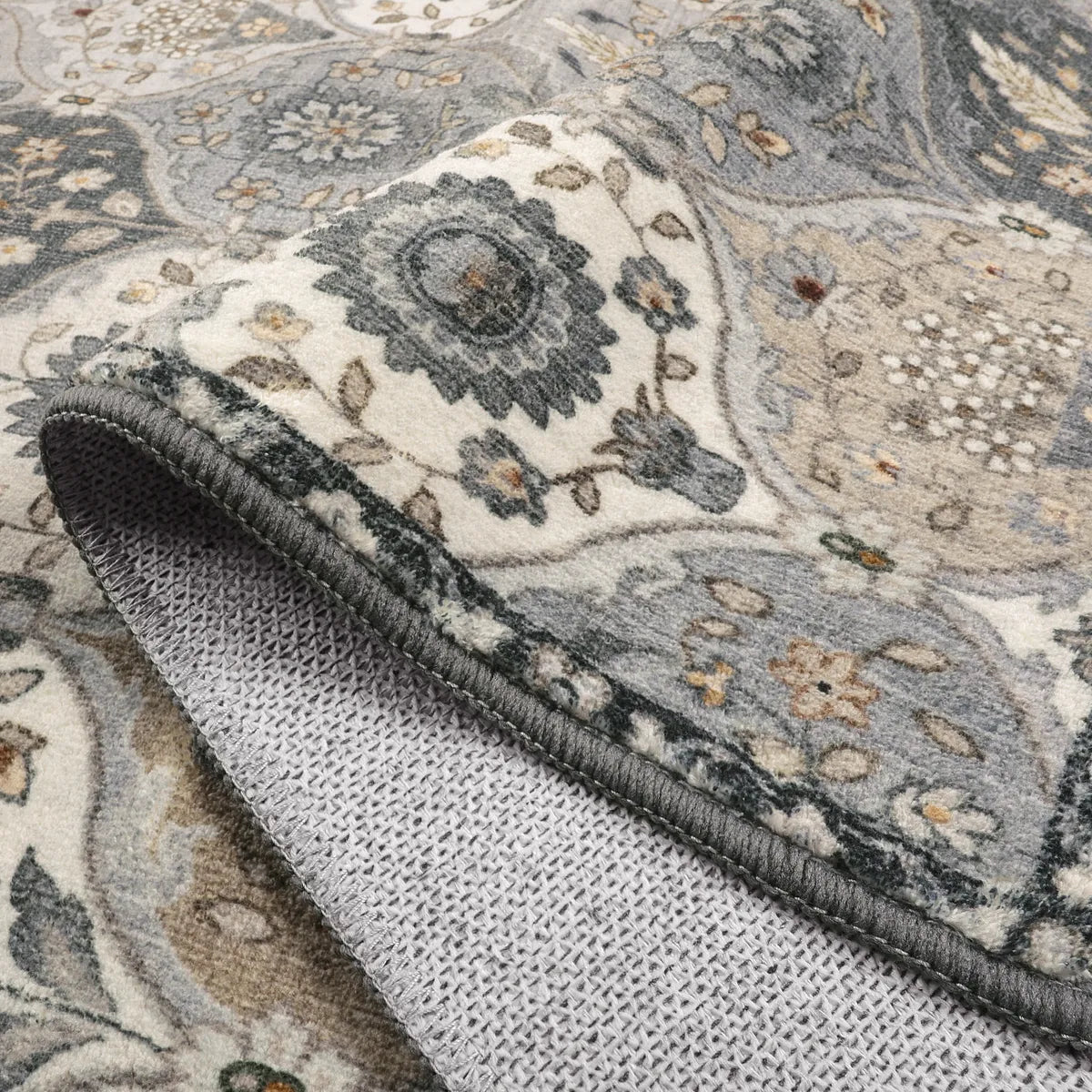 Elise Washable Ultra-thin Transitional Vintage Floral Moroccan Trellis Grey Rug Area Rugs Lahome