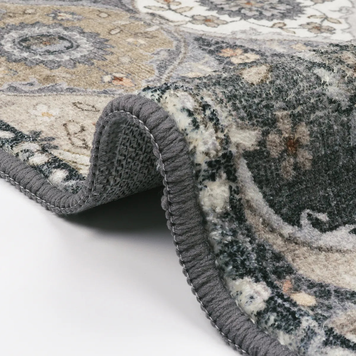 Elise Washable Ultra-thin Transitional Vintage Floral Moroccan Trellis Grey Rug Area Rugs Lahome