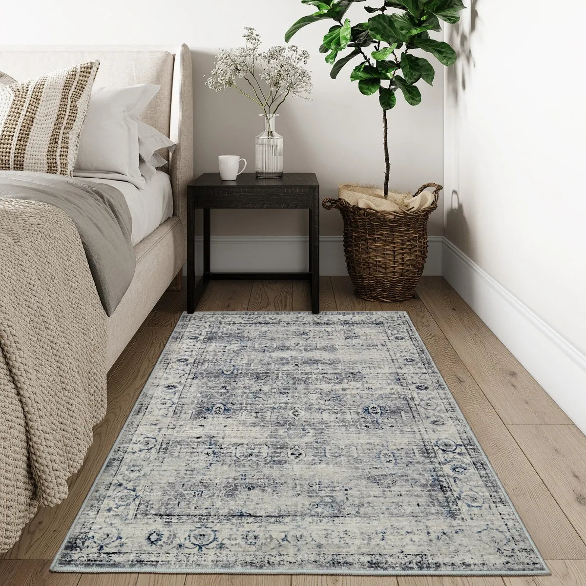 Margot Washable Vintage Distressed Grey/Blue Rug Clearance Rugs Lahome