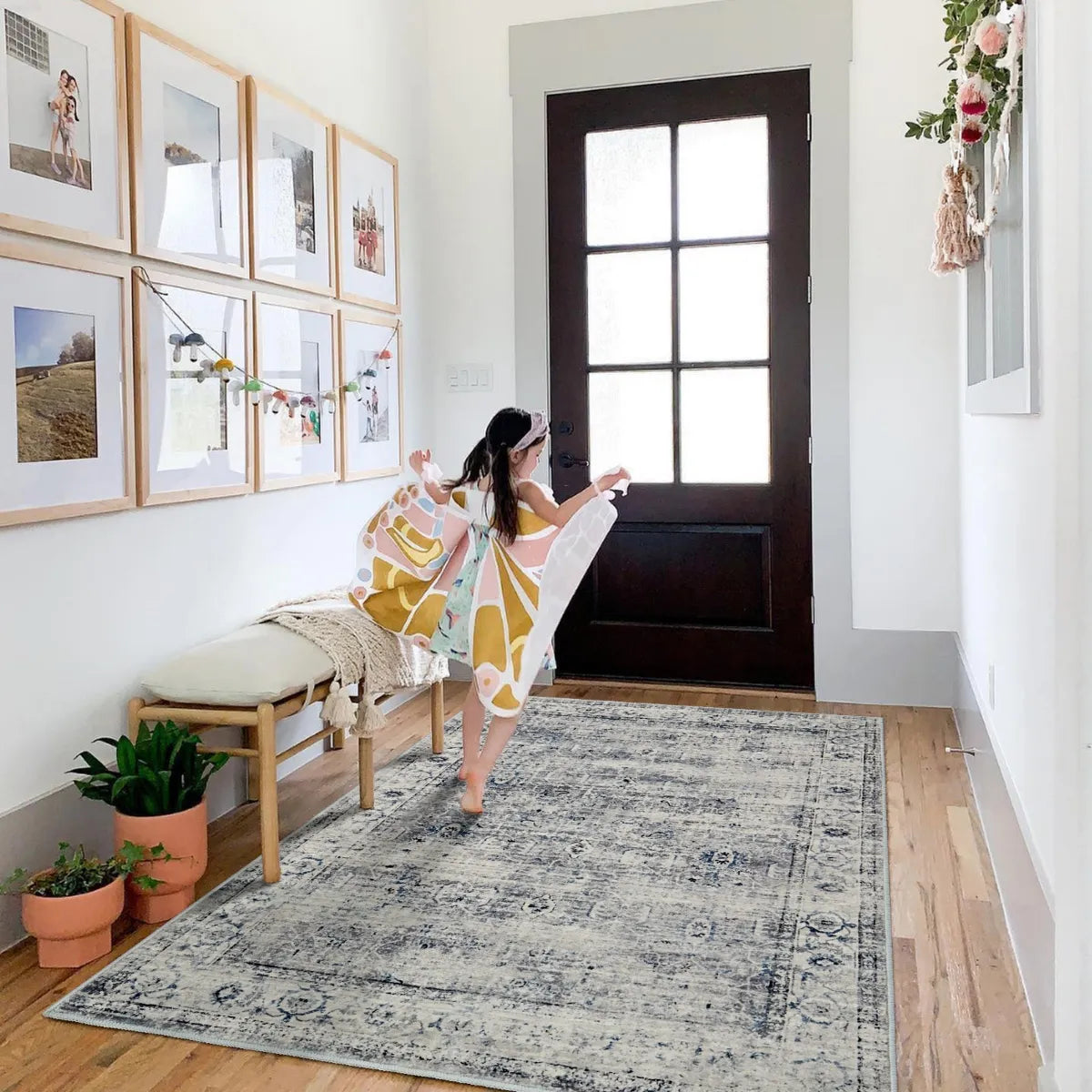 Margot Washable Vintage Distressed Grey/Blue Rug Clearance Rugs Lahome