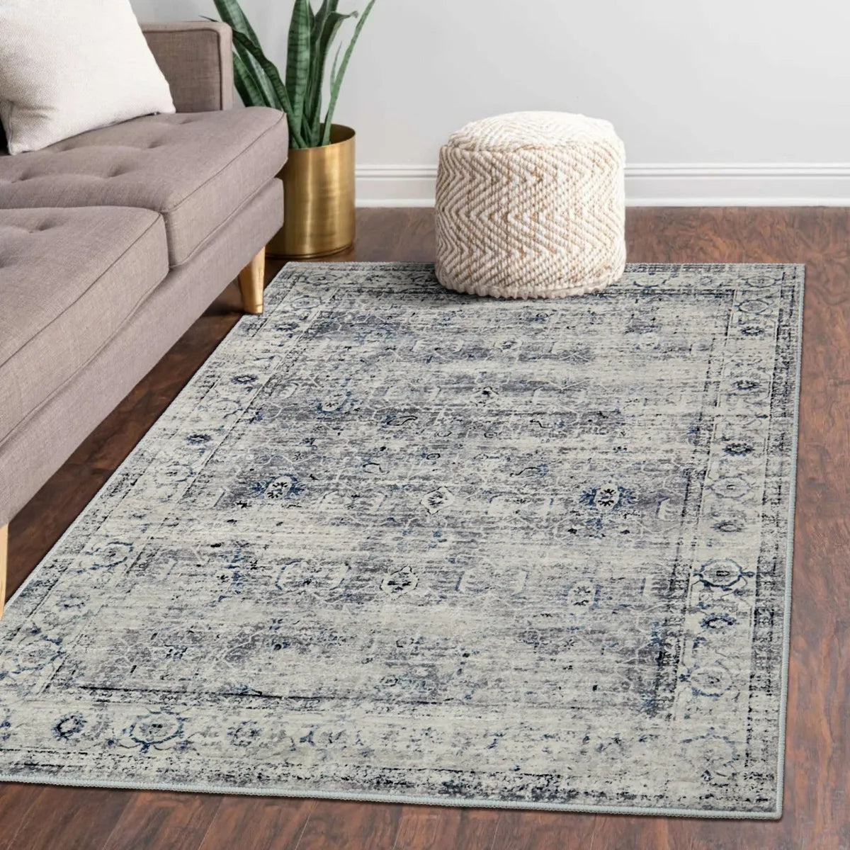 Margot Washable Vintage Distressed Grey/Blue Rug Clearance Rugs Lahome