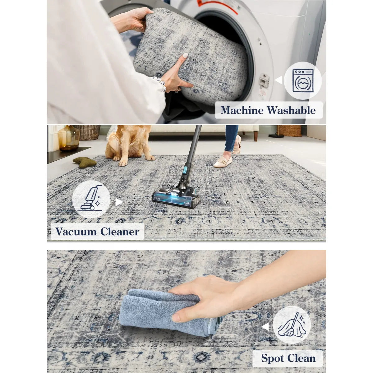 Margot Washable Vintage Distressed Grey/Blue Rug Clearance Rugs Lahome