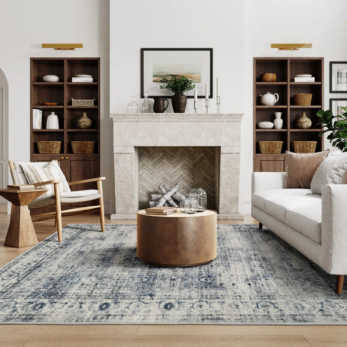 Lahome Washable Vintage Distressed Grey/Blue Clearance Rug for living room