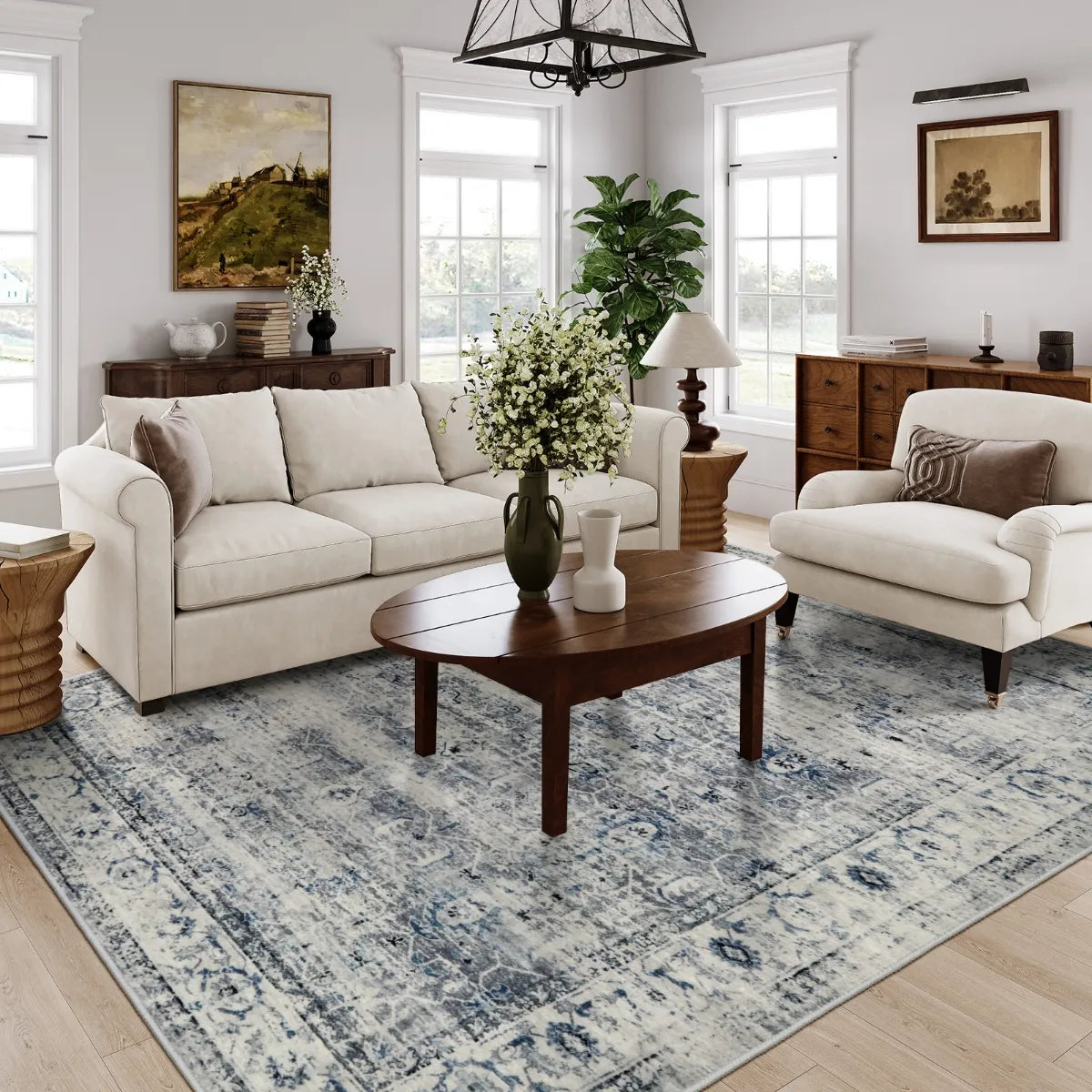 Lahome Washable Vintage Distressed Grey/Blue Clearance Rug for living room