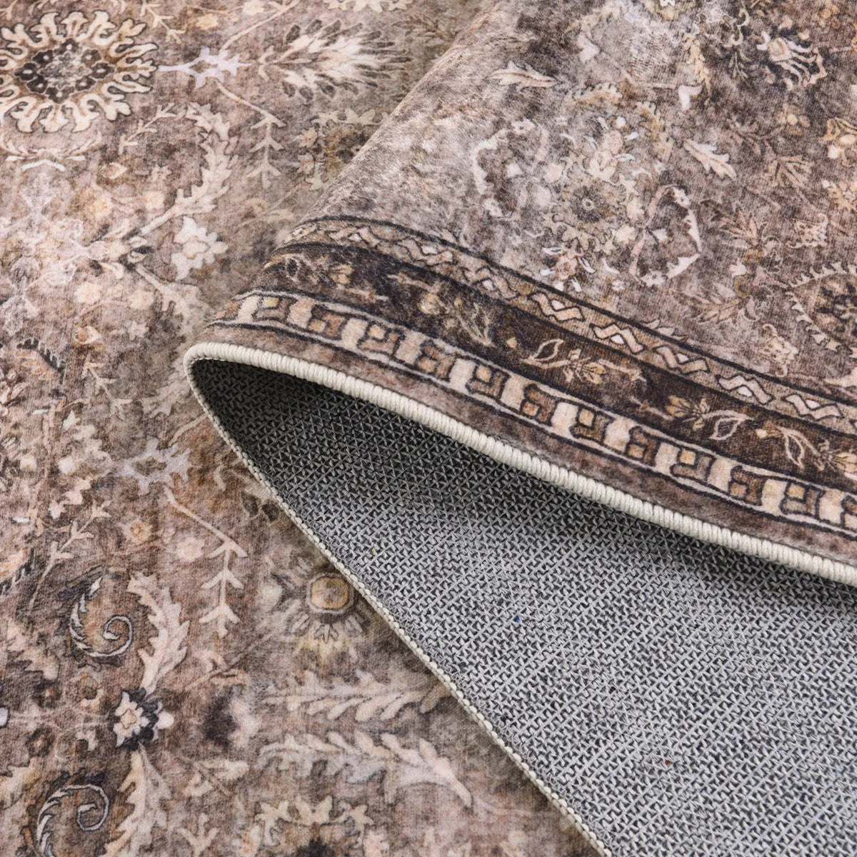 Mirae Washable Vintage Persian Mocha Brown Rug Area Rugs Lahome