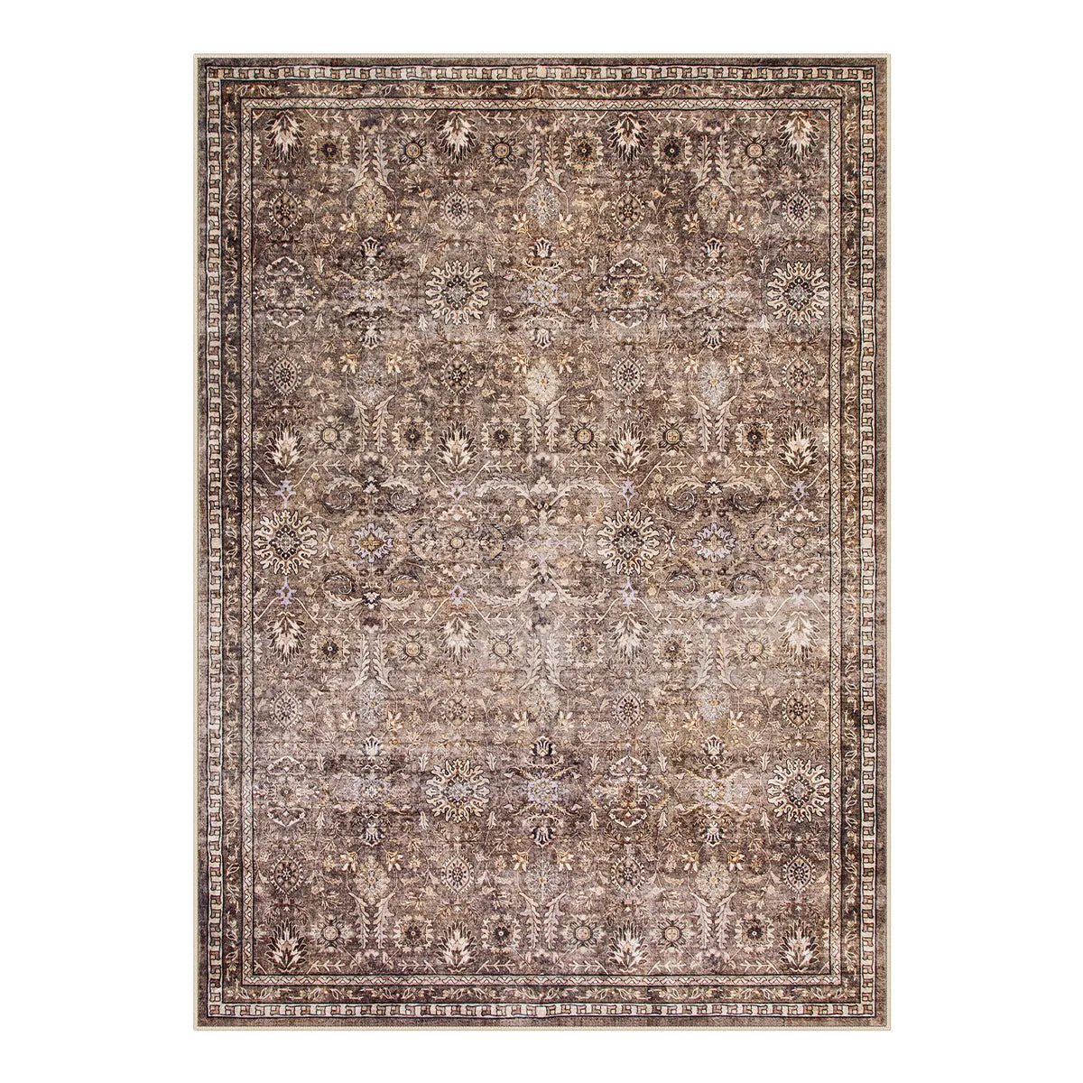 Mirae Washable Vintage Persian Mocha Brown Rug Area Rugs Lahome